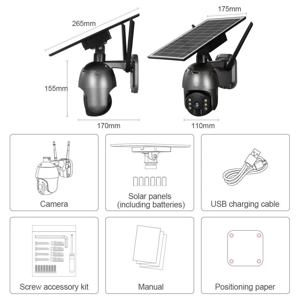 DFITO Motion Wireless HD AI PTZ 2-Way Audio, Waterproof, exterior Surveillance Camera, Detection CCTV Human 1080P IP66 Security Detection, WIFI PIR Camera Solar Camera Security