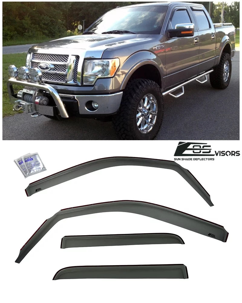 Crew Side Extreme Store Guards Online 2009-2014 Cab | Tinted in-Channel Vents Visors F-150 Smoke Window for design EOS Deflectors Rain