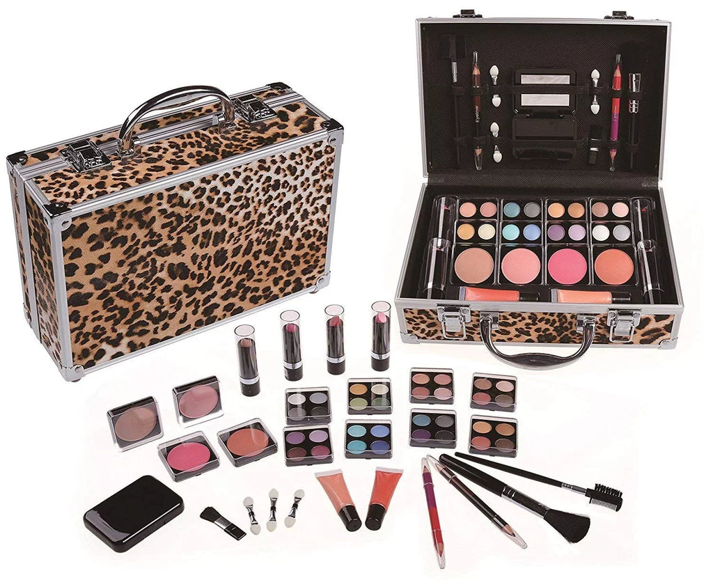 51pc Case Make Up Leopard w/ Set Beauty Premium Cosmetics Cameo Aluminum