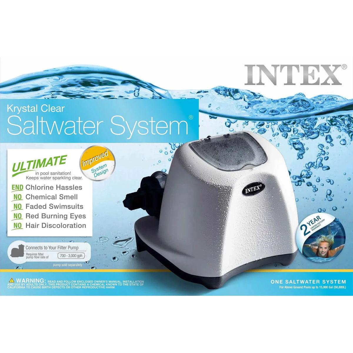 w/Krystal Saltwater System Sand Intex Clear Filter 2100 Pump GPH Pool