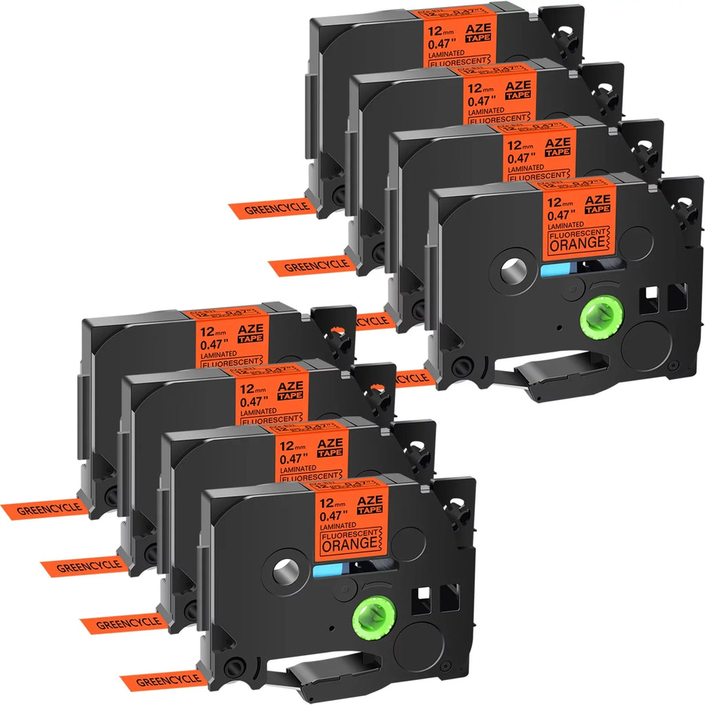 TZe 0.47'' TZe-B31 TZB31 D400 Tape Laminated TZ-B31 Pack for Brother Orange D210 Label 12mm TZ Maker on Cube Black Compatible 8 GREENCYCLE PT-D600 Label in P-Touch H110 TZeB31 use Fluorescent
