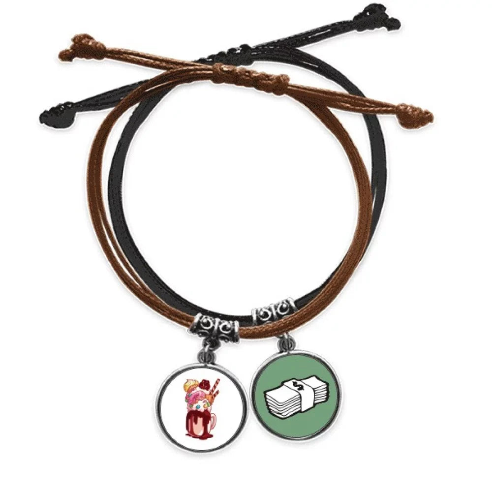 Ice Donut Money Cup Chain Wristband Biscuit Bracelet Leather Hand Chocolate Rope