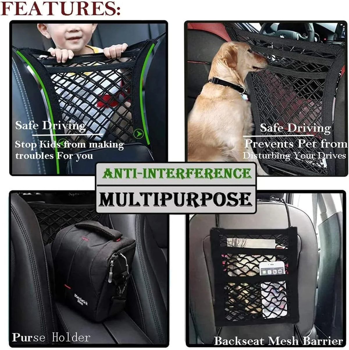 SUVs Auto Storage Barrier DYKESON -Easy Children, Mesh Net with Drive Baby Organizer Car Bag Layer(S) Pet Dog for Stretchable Barrier Cars, Universal and Safety to 3 Install,Safer Pets with