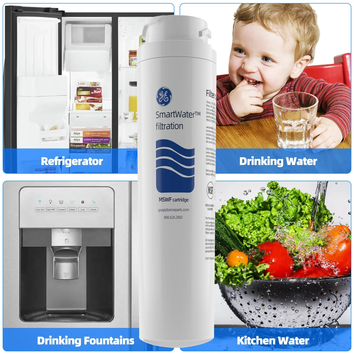 APF-1800, Ice AQF-MSWF AQUACREST for Arrowpure RWF1500A Pure WF282, and MSWF, GE Filter, RWF1062, Aquafresh liquid Pack Tier1 MSWF Replacement of 6 Refrigerator