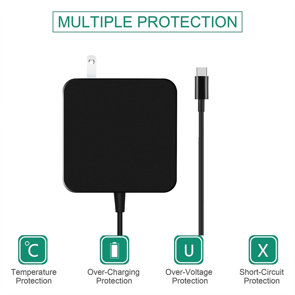 Charger PSU K-MAINS USB-C for Latitude 2-in-1 AC 7285 Power 7390 Cord Replacement Adapter 65W