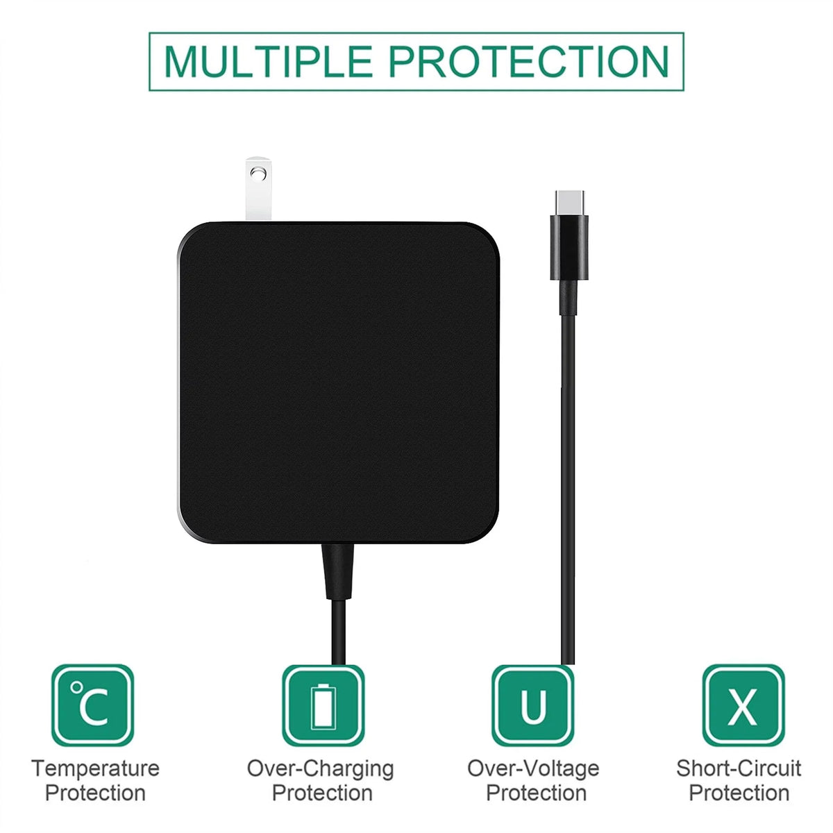 Charger PSU K-MAINS USB-C for Latitude 2-in-1 AC 7285 Power 7390 Cord Replacement Adapter 65W
