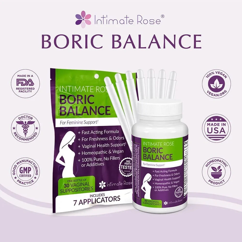 Infection, pH in 100% made Rose Women, USA Balance - Vaginitis, Vaginal (600mg) 90-Count Boric Intimate Bacterial 21 Suppositories for Vaginosis, Yeast Acid Acid Suppositories, + Boric for Applicators