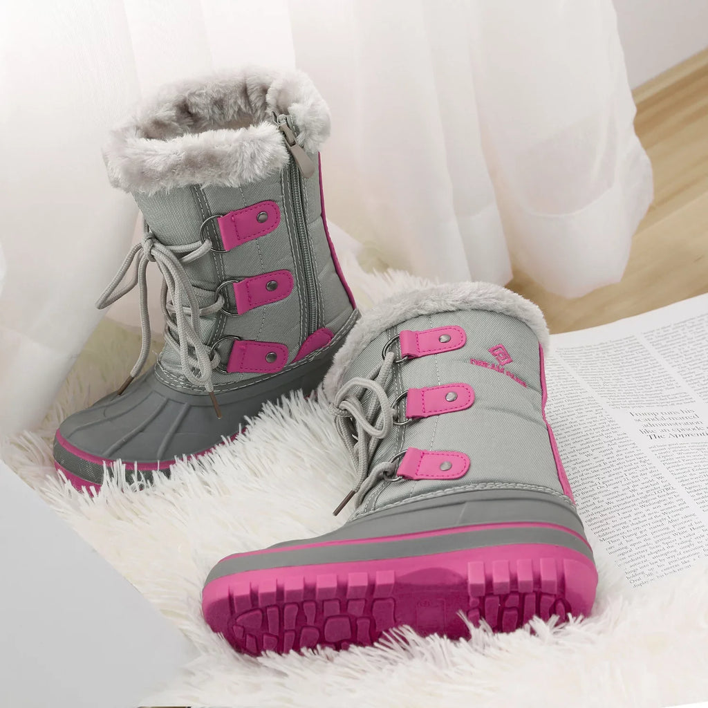 dimension Kid Shoes Pairs Kids Big Dream Ankle Boots Warm 5 FORESTER Toddler Boys Winter Boots Girls Fur-Lined GREY/FUCHSIA Snow Faux Soft
