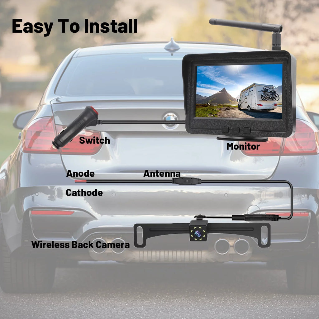 Backup for Vision 170 Monitor View 4.3"" RV Camera Car, B-Qtech for Waterproof Camera Wireless Truck, Night LCD Rear with