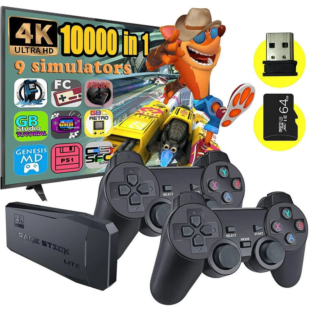 Video TV Family For Classic Controller Retro PS1/GBA/MD 2.4G Game Microea Wireless 4K Gamepads Double Consoles 64G 20000 Gaming Games