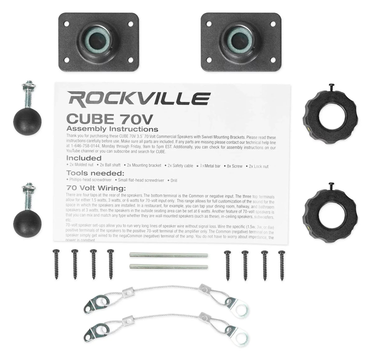 by Rockville Black Brackets Wall of Pair 3.5" Cube Speakers+Swivel Home Theater