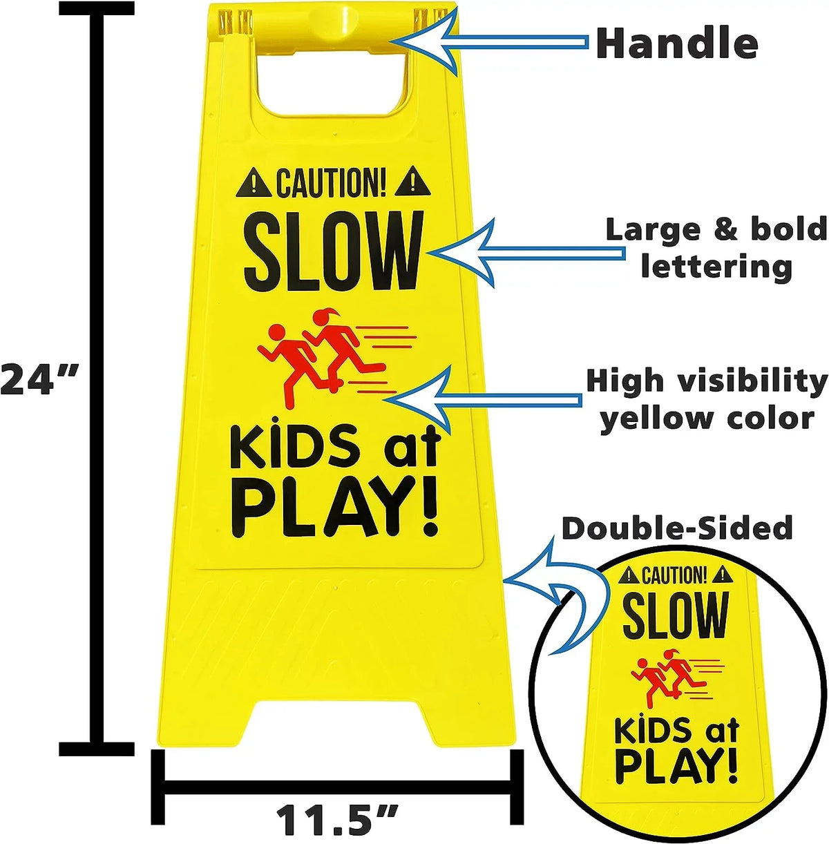 Caution! Signs, SciencePurchase Color, - KIDS at Standing Fold-Out Visibility - with Portable Sided, Handle PLAY! High Double Yellow Signs, SLOW Pack by Carrying 2